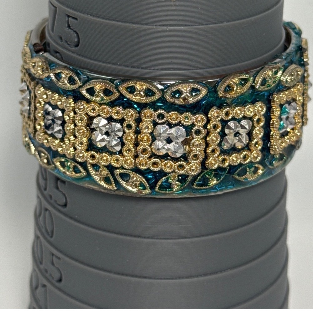 Bohemian Teal‎ and Gold Indian Style Bangle Bracelet Filigree Statement Jewelry